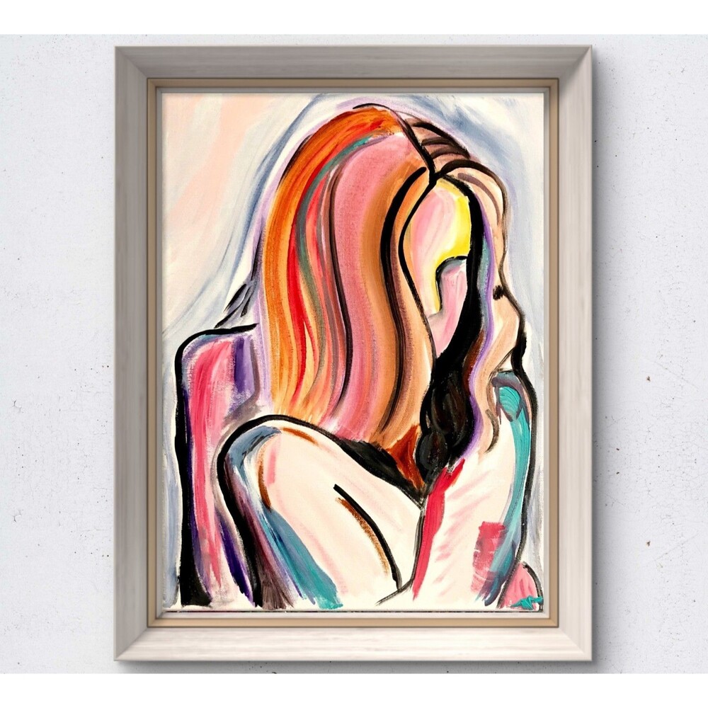 WS original figurative girl 12X16 canvas abstract modern expressionist fine art